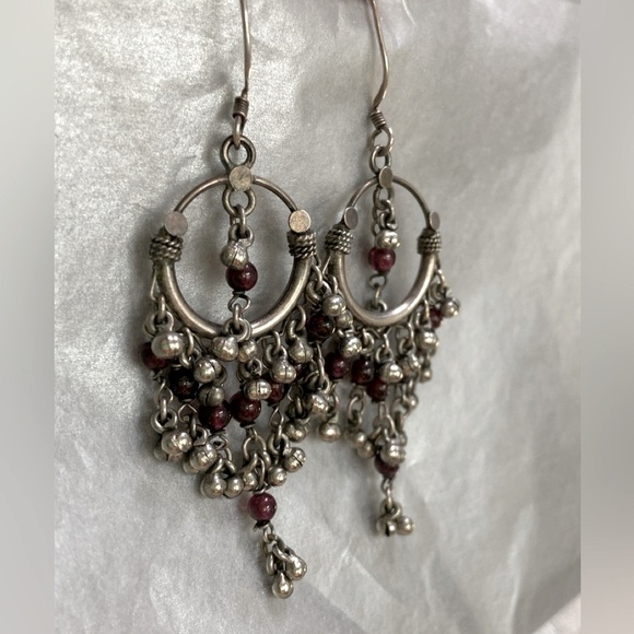 Garnet & Sterling Silver Gypsy style earrings - Picture 2 of 3